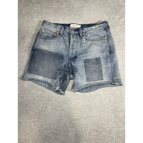 Free People Pants - We‎ The Free Denim Shorts Patchwork Distressed Frayed Hem Casual EUC Size 24